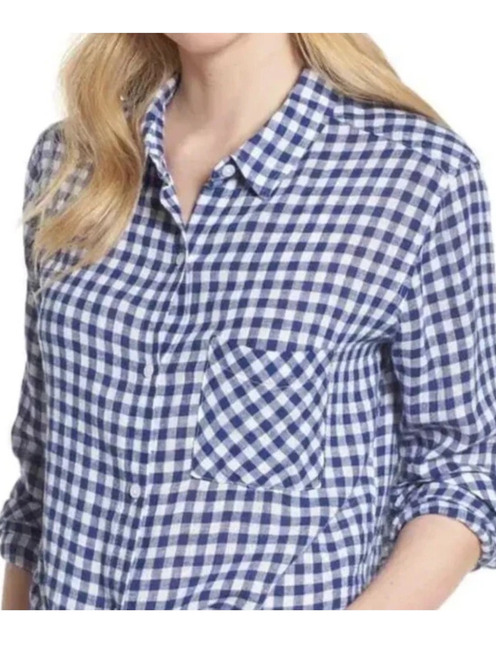 Rails Charli Shirt Gingham Linen Blend Cobalt Blue & White M